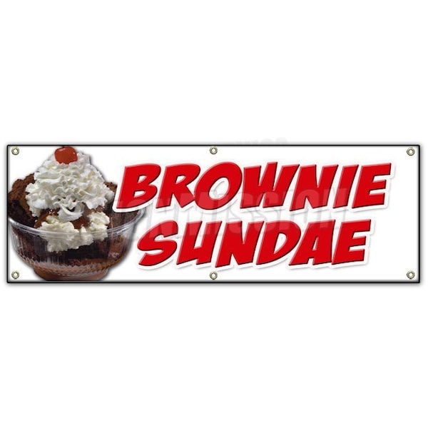 BROWNIE SUNDAE BANNER SIGN ice cream dessert whipped cream cherry